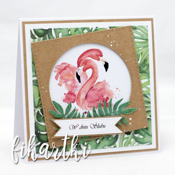 kartka ślubna flamingi
